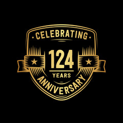 124 years anniversary celebration shield design template. Vector and illustration.
