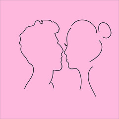 Silhouette of a couple in love. Fine lines. Vector illustration.