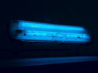 exterion Old blue neon lamp on the ship