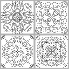 Vector set decorative ornament. Tile pattern. Coloring page. Linear art.