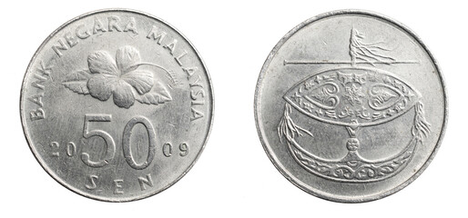 Malaysia fifty sen coin on a white isolated background © Krzysztof Bubel