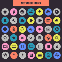 Trendy flat design big Server and Network icons set