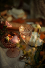 faceted glass on a beautiful table