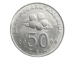 Malaysia fifty sen coin on a white isolated background © Krzysztof Bubel