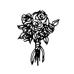 vector sketch bouquet of flowers - hand drawn doodle. Bouquet of roses tied with a ribbon - wedding bouquet