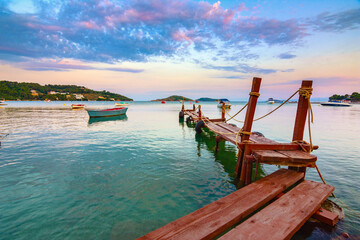 Fototapeta na wymiar The old harbor of Chora in island Skiathos, Greece