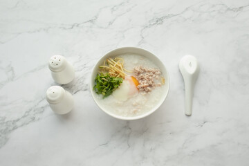 American and Thai breakfast set on the marble background