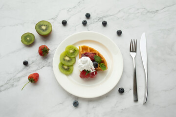 American and Thai breakfast set on the marble background