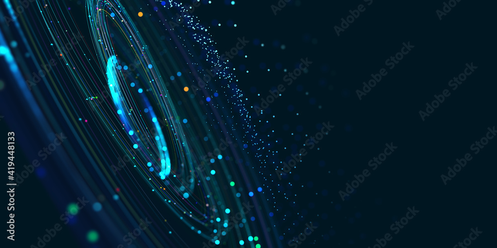 Aufkleber Big Data concept. Digital neural network. Introduction of artificial intelligence. Cyberspace of future. Abstract business 3D illustration, shallow depth of field