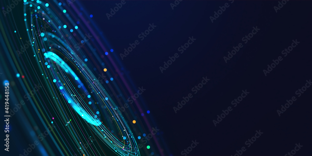 Aufkleber Big Data concept. Digital neural network. Introduction of artificial intelligence. Cyberspace of future. Abstract business 3D illustration, shallow depth of field