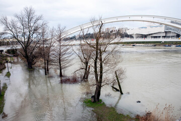 Flooding at the confluence of the Rhône and Saône rivers in Lyon