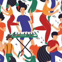 Seamless pattern with dancing people