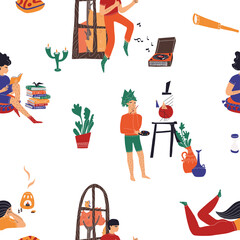 Seamless pattern with artistic characters