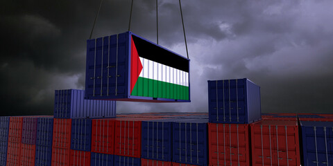 philippines, filipino
A freight container with the filipino flag hangs in front of many blue and red stacked freight containers - concept trade - import and export - 3d illustration