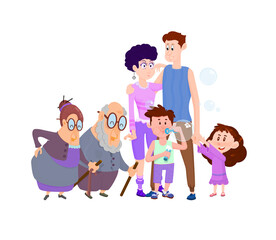 Happy married couple with children boy and girl - flat characters.