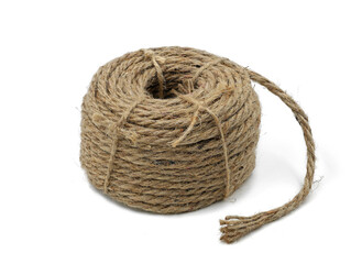 rolled jute twine isolated on white background