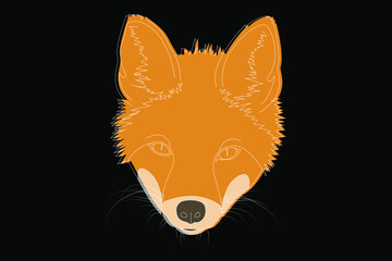 Fox drawing. Fox head full face. Simple linear drawing of a fox. Wild animal