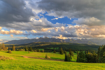 Fototapeta na wymiar Landscape near Jurgow with High Tatras, Poland