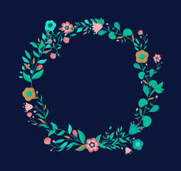 Flower circle frame - Flowers forming a circular oval shape with copy space for text. Decorative graphic element in vector format.