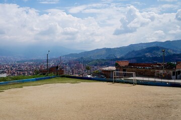 Goal and soccer field in poor community of Colombia © Roger
