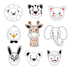 Vector cartoon sketch illustration cute doodle animals. Trendy design in sketch style t-shirt print, cards, poster.