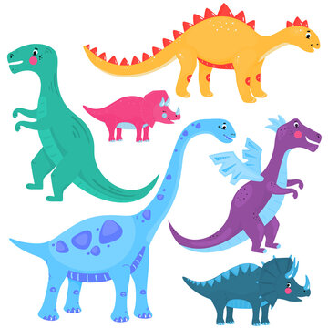 Funny dinosaurs. Dragon. A set of cartoon vector illustrations