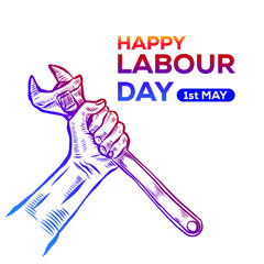 Hand Drawn of simbolism concept hand with wrenches for World Labour day 1 May . Vector Illustration
