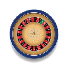 Obraz premium European roulette wheel online casino in blue and gold colors. Realistic style vector illustration isolated on white background.