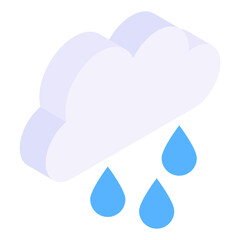 
Cloud with drops denoting isometric icon of raining 

