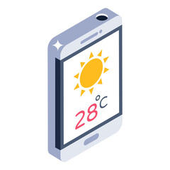 
Trendy isometric design of mobile weather app icon

