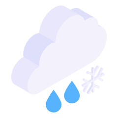 
Cloud with drops denoting isometric icon of raining 

