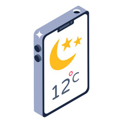 
Trendy isometric design of mobile weather app icon


