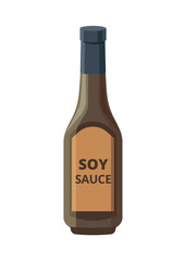Soy sause in bottle, Soybean product - vector illustration isolated on white background.