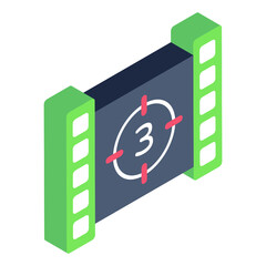 
Reel with timer denoting isometric icon of film countdown 

