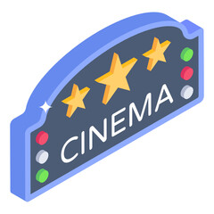 
Cinema sign board exterior in isometric icon

