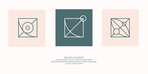 A set of geometric emblems. Abstract compositions. Vector elements.
