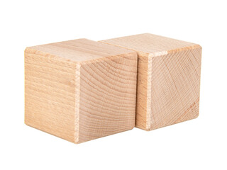 Two wooden cubes for creative isolated on the white background