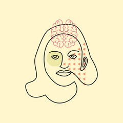 Ethnic concept, abstract surreal face. Vector contour face of a woman. Abstract female image, face of a young girl surreal outline. Vector linear illustration.