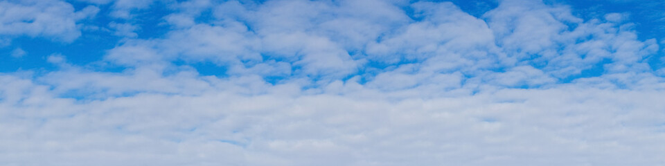 White small clouds completely covered the blue sky