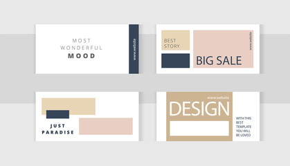 Soft pink nude with gold style. Set of editable horizontal photo collage banners. Minimalist instagram templates for social media posting and online advertising. Trend vector illustration.