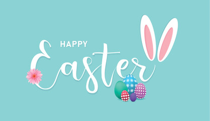 Happy Easter card with bunny ears, vector illustration