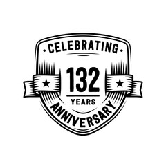 132 years anniversary celebration shield design template. Vector and illustration
