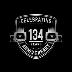 134 years anniversary celebration shield design template. Vector and illustration
