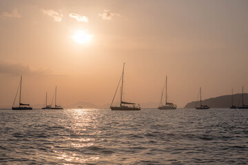 At sunset period, Tropical beach with Blue sky and clear sea. the summer beach to take a vacation period for relaxing.