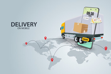 Online delivery service concept, online order tracking,Logistics and Delivery, on mobile Vector. illustration