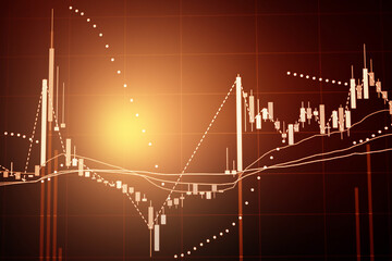 Stock market data on digital LED display. Fundamental and technical analysis with candle stick graph chart of stock market trading to represent about Bullish and Bearish point.
