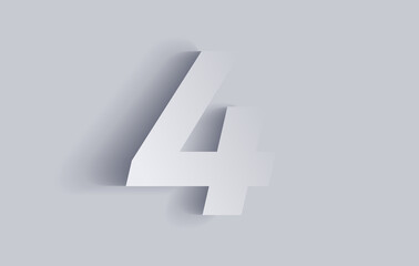 Obraz premium Number four, 4 with shadow. Cut out paper isolated on background. Vector illustration EPS 10.