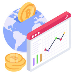 
Currency with up arrow denoting isometric icon of financial growth 

