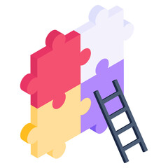 
Puzzle pieces with ladder denoting isometric icon of problem solution 

