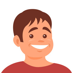 Portrait of a cheerful young man with a happy smile. Vector isolated cartoon illustration of male face